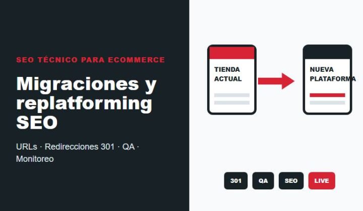 Migraciones y replatforming SEO para eCommerce con redirecciones 301, QA y monitoreo