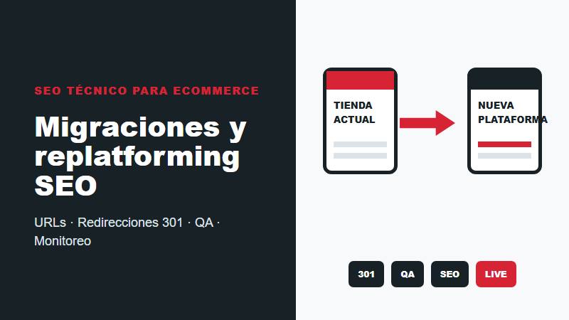 Migraciones y replatforming SEO para eCommerce con redirecciones 301, QA y monitoreo