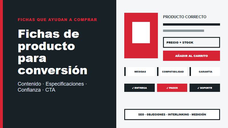 Optimización de fichas de producto para conversión en eCommerce con contenido, especificaciones, confianza y CTA