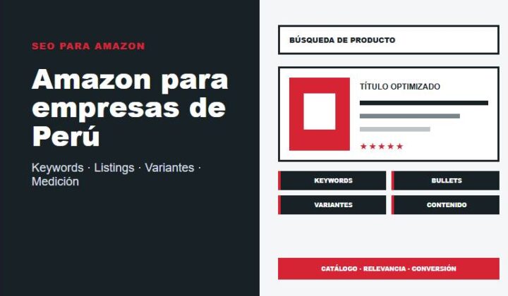Servicio SEO para Amazon para empresas de Perú con keywords, catálogo, listings, variantes, contenido y medición