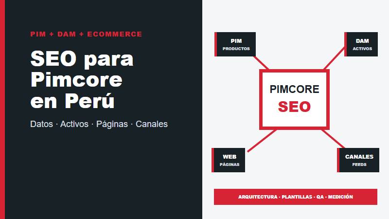 Servicio SEO para Pimcore en Perú con PIM, DAM, activos digitales, catálogo, páginas y canales